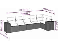 Lauko baldų komplektas Sofos komplektas su pagalvėlėmis, 6 dalių, juodas, poliratanas