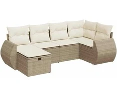 Lauko baldų komplektas Sofos komplektas su pagalvėlėmis, 6 dalių, smėlio, poliratanas