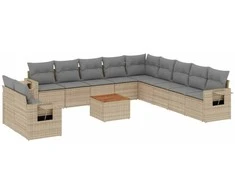 Sofa Sofos komplektas su pagalvėlėmis, 12 dalių, smėlio, poliratanas