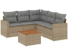 Sofa Sofos komplektas su pagalvėlėmis, 6 dalių, smėlio, poliratanas