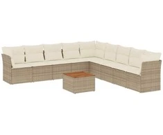 Sofa Sofos komplektas su pagalvėlėmis, 10 dalių, smėlio, poliratanas