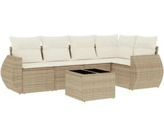 Sofa Sofos komplektas su pagalvėlėmis, 6 dalių, smėlio, poliratanas