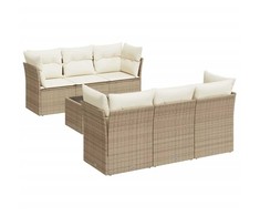 Sofa Sofos komplektas su pagalvėlėmis, 7 dalių, smėlio, poliratanas