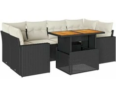 Sofa Sofos komplektas su pagalvėlėmis, 7 dalių, juodas, poliratanas