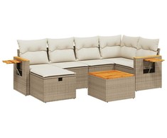 Lauko baldų komplektas Sofos komplektas su pagalvėlėmis, 7 dalių, smėlio, poliratanas