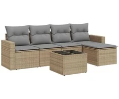 Sofa Sofos komplektas su pagalvėlėmis, 6 dalių, smėlio, poliratanas