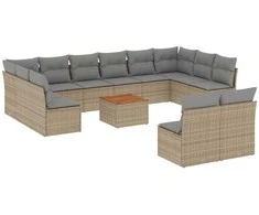Sofa Sofos komplektas su pagalvėlėmis, 13 dalių, smėlio, poliratanas