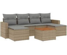 Sofa Sofos komplektas su pagalvėlėmis, 7 dalių, smėlio, poliratanas