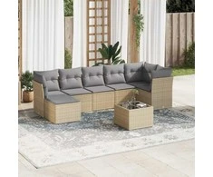 Sofa Sofos komplektas su pagalvėlėmis, 8 dalių, smėlio, poliratanas