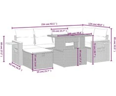 Lauko baldų komplektas Sofos komplektas su pagalvėlėmis, 7 dalių, juodas, poliratanas