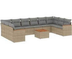 Sofa Sofos komplektas su pagalvėlėmis, 11 dalių, smėlio, poliratanas