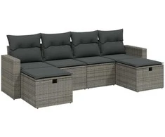 Sofa Sofos komplektas su pagalvėlėmis, 6 dalių, pilkas, poliratanas