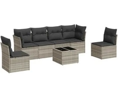 Sofa Sofos komplektas su pagalvėlėmis, 7 dalių, pilkas, poliratanas