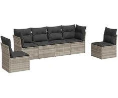 Sofa Sofos komplektas su pagalvėlėmis, 6 dalių, pilkas, poliratanas