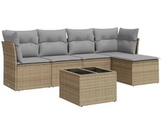 Sofa Sofos komplektas su pagalvėlėmis, 6 dalių, smėlio, poliratanas