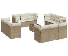 Sofa Sofos komplektas su pagalvėlėmis, 13 dalių, smėlio, poliratanas