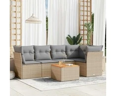 Sofa Sofos komplektas su pagalvėlėmis, 6 dalių, smėlio, poliratanas