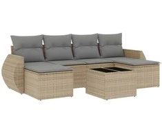 Sofa Sofos komplektas su pagalvėlėmis, 7 dalių, smėlio, poliratanas