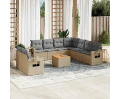 Sofa Sofos komplektas su pagalvėlėmis, 10 dalių, smėlio, poliratanas