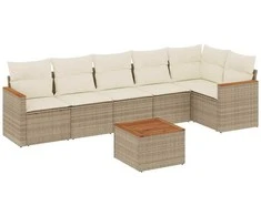 Sofa Sofos komplektas su pagalvėlėmis, 7 dalių, smėlio, poliratanas