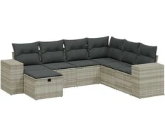 Sofa Sofos komplektas su pagalvėlėmis, 7 dalių, pilkas, poliratanas