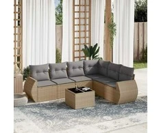 Sofa Sofos komplektas su pagalvėlėmis, 7 dalių, smėlio, poliratanas