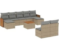 Sofa Sofos komplektas su pagalvėlėmis, 10 dalių, smėlio, poliratanas