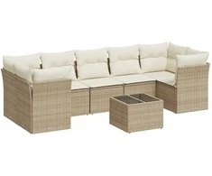 Sofa Sofos komplektas su pagalvėlėmis, 8 dalių, smėlio, poliratanas