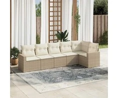 Sofa Sofos komplektas su pagalvėlėmis, 6 dalių, smėlio, poliratanas