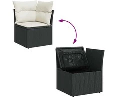 Sofa Sofos komplektas su pagalvėlėmis, 6 dalių, juodas, poliratanas