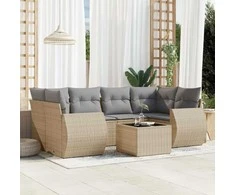 Sofa Sofos komplektas su pagalvėlėmis, 7 dalių, smėlio, poliratanas