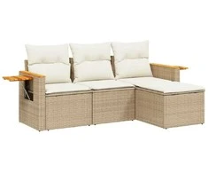 Lauko baldų komplektas Sofos komplektas su pagalvėlėmis, 4 dalių, smėlio, poliratanas