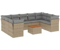 Sofa Sofos komplektas su pagalvėlėmis, 10 dalių, smėlio, poliratanas