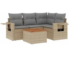 Sofa Sofos komplektas su pagalvėlėmis, 5 dalių, smėlio, poliratanas