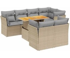 Lauko baldų komplektas Sofos komplektas su pagalvėlėmis, 8 dalių, smėlio, poliratanas