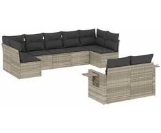 Sofa Sofos komplektas su pagalvėlėmis, 9 dalių, pilkas, poliratanas