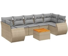 Sofa Sofos komplektas su pagalvėlėmis, 8 dalių, smėlio, poliratanas