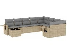 Sofa Sofos komplektas su pagalvėlėmis, 10 dalių, smėlio, poliratanas