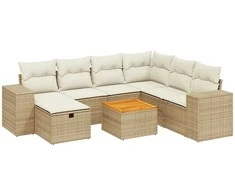 Sofa Sofos komplektas su pagalvėlėmis, 8 dalių, smėlio, poliratanas
