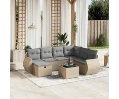 Lauko baldų komplektas Sofos komplektas su pagalvėlėmis, 8 dalių, smėlio, poliratanas