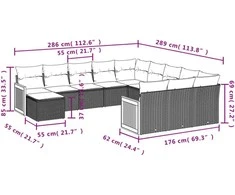 Lauko baldų komplektas Sofos komplektas su pagalvėlėmis, 12 dalių, juodas, poliratanas