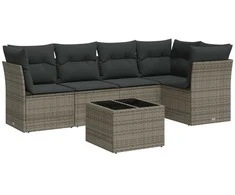 Sofa Sofos komplektas su pagalvėlėmis, 6 dalių, pilkas, poliratanas
