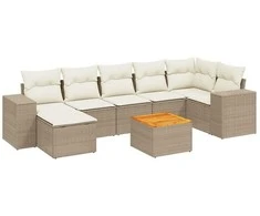 Sofa Sofos komplektas su pagalvėlėmis, 8 dalių, smėlio, poliratanas