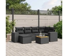 Sofa Sofos komplektas su pagalvėlėmis, 7 dalių, juodas, poliratanas