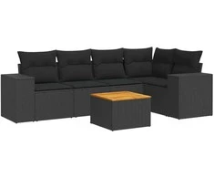 Sofa Sofos komplektas su pagalvėlėmis, 6 dalių, juodas, poliratanas