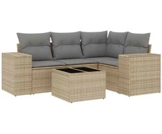 Sofa Sofos komplektas su pagalvėlėmis, 5 dalių, smėlio, poliratanas