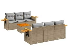 Sofa Sofos komplektas su pagalvėlėmis, 7 dalių, smėlio, poliratanas