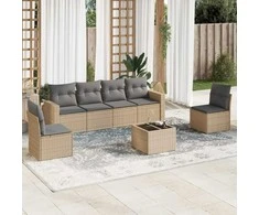 Sofa Sofos komplektas su pagalvėlėmis, 7 dalių, smėlio, poliratanas