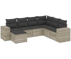 Sofa Sofos komplektas su pagalvėlėmis, 7 dalių, pilkas, poliratanas