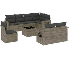 Sofa Sofos komplektas su pagalvėlėmis, 9 dalių, pilkas, poliratanas